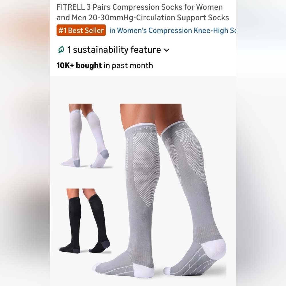 Men’s Compression Knee-High Socks - Gray/black/white